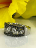 3ct Marquise Cut Black Diamond Half Eternity Wedding Ring 14k White Gold Finish