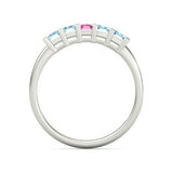 5Ct Emerald Cut Pink Sapphire Blue Aquamarine Band Ring 14K White Gold Finish