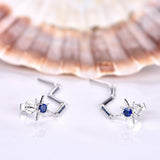 1ct Round Cut Blue Sapphire Snowflake Design Drop Earrings 14k White Gold Finish