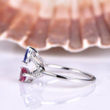 2ct Trillion Blue Tanzanite Pink Ruby Unique Engagement Ring 14k White Gold Over