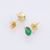 1.45ct Stud Earrings Oval Cut Green Emerald Minimalist 14k Yellow Gold Finish