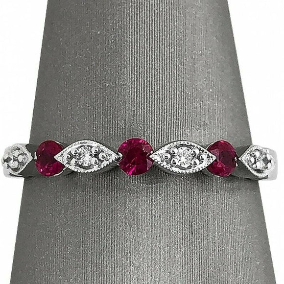 2Ct Round Cut Alternate Ruby Diamond Vintage Wedding Band 14K White Gold Finish