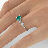 1.5ct Round Cut Green Emerald Leaf Solitaire Engagement Ring 14k White Gold Over