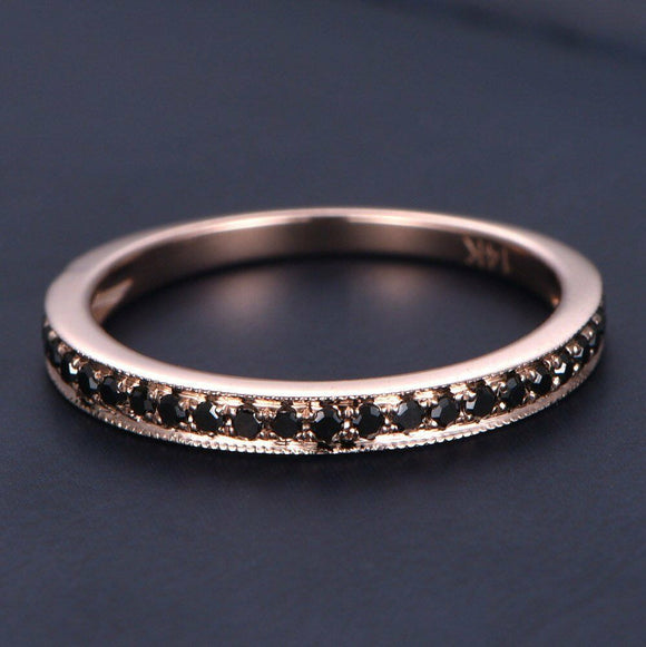 Half Eternity Wedding Ring Band 1ct Round Cut Black Diamond 14k Rose Gold Finish