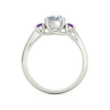 4Ct Oval Cut Diamond Purple Amethyst Trilogy Engagement Ring 14K White Gold Over