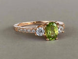 2ct Oval Green Peridot Three Stone Solitaire Engagement Ring 14k Rose Gold Over