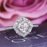 1ct Cushion Cut Diamond Engagement Ring Solitaire Floral 14k White Gold Finish