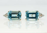 2ct Emerald Blue Aquamarine Elegant Diamond Stud Earrings 14k White Gold Finish