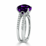 3Ct Cushion Cut Purple Amethyst Dual Band Engagement Ring 14K White Gold Finish