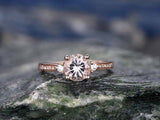 1.5ct Round Cut Peach Morganite Engagement Ring 14k Rose Gold Finish Three Stone