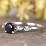 1ct Round Cut Black Diamond Engagement Ring Five Stone 14k White Gold Finish