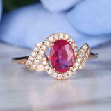 2.5ct Oval Cut Pink Ruby Twist Halo Solitaire Engagement Ring 14k Rose Gold Over