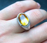 3.5ct Oval Cut Yellow Citrine Halo Signet Engagement Men Ring 14k WhiteGold Over