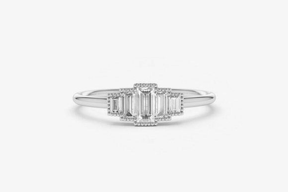 0.8ct Engagement Ring Baguette Cut Diamond 5 Stone Art Deco 14k WhiteGold Finish