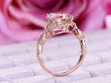 4ct Emerald Cut Morganite Infinity Band Halo Engagement Ring 14k Rose Gold Over