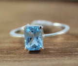 1ct Engagement Ring Radiant Cut Blue Topaz Solitaire 14k White Gold Finish