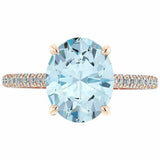 1.2ct Oval Cut Blue Aquamarine Engagement Ring Hidden Halo 14k Rose Gold Finish