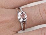 1.2ct Cushion Cut Peach Morganite Engagement Ring 14k WhiteGold Over Split Shank