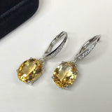 2ct Dangle Earrings Oval Yellow Sapphire Diamond LeverBack 14k White Gold Finish