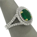 4Ct Oval Cut Green Emerald Diamond Split Band Dual Halo Ring 14K White Gold Over