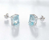 1.7ct Stud Earrings Emerald Cut Blue Aquamarine Solitaire 14k White Gold Finish