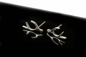 Deer Antler Stud Earrings 14k White Gold Finish