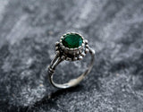 1ct Engagement Ring Round Cut Green Emerald Vintage Inspired 14k White Gold Over