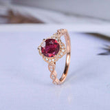 1.5ct Round Cut Pink Ruby Engagement Ring Halo Diamond Accents 14k RoseGold Over