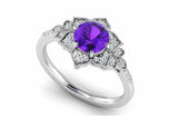 2.2ct Round Cut Purple Amethyst Flower Milgrain Halo Ring 14k White Gold Finish