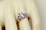 1ct Heart Cut Pink Sapphire Engagement Ring Double Knot Crown 14k WhiteGold Over