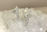 0.7ct Round Cut Diamond Accents Vertical Bar Stud Earrings 14k White Gold Finish