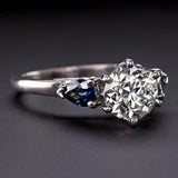 2Ct Round Cut Diamond Trilogy Ring 14K White Gold Finish Blue Sapphire Accents