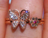 Butterfly Design Engagement Ring 1.2ct Round Cut Diamond 14k Rose Gold Finish