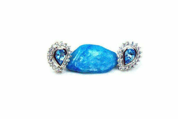 2ct Stud Earrings Pear Cut Blue Topaz Diamond Floral Design 14k WhiteGold Finish