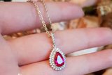 1.5ct Pear Pink Ruby Double Halo Cluster Pendant with Chain 14k White Gold Over