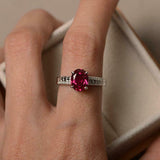 2ct Oval Cut Pink Ruby Engagement Ring Solitaire Round Accent 14k WhiteGold Over