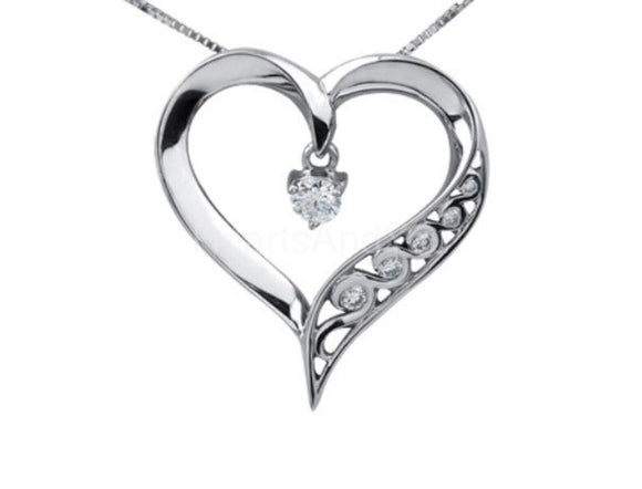 0.02ct Round Cut Moissanite Heart Love Pendant 14k White Gold Plated NO CHAIN