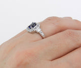 2.2ct Oval Blue Sapphire Art Deco Vintage Engagement Ring 14k White Gold Finish