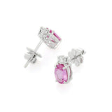 1.56ct Stud Earrings Oval Cut Pink Sapphire Diamond Petite 14k White Gold Finish