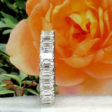 3.64ct Emerald Cut Diamond Wedding Band Iced Full Eternity 14k White Gold Finish