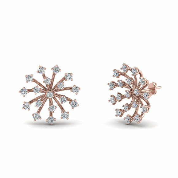 1ct Round Cut VVS1 Diamond Flower Stud Earrings Women 14k White Rose Gold Finish