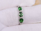 2.4ct Oval Cut Green Emerald Stackable Engagement Ring 14k White Gold Finish