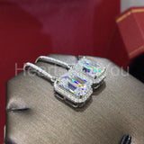 3ct Emerald Cut Simulated Diamond Halo Dangle Earrings 14k White Gold Plated