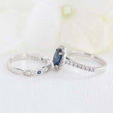 2.5ct Oval Cut Blue Sapphire Bridal Set Band Engagement Ring 18k White Gold Over