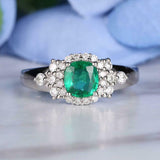 2.2ct Cushion Cut Green Emerald Diamond Halo Solitaire Ring 14k WhiteGold Finish