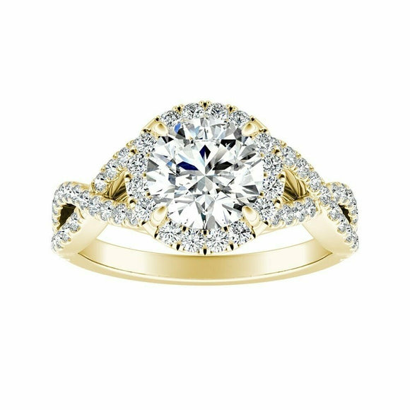 2.5Ct Round Cut Diamond Halo Infinity Band Engagement Ring 14K Yellow Gold Over