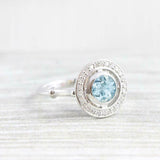 1.2ct Round Cut Blue Aquamarine Diamond Halo Engagement Ring 14k White Gold Over