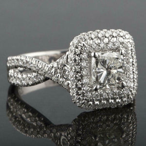 1.88ct Cushion Diamond Engagement Ring Dual Halo Split Band 14k White Gold Over