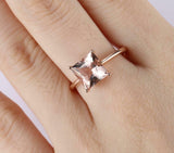 1ct Princess Cut Peach Morganite Solitaire Engagement Ring 14k Rose Gold Finish