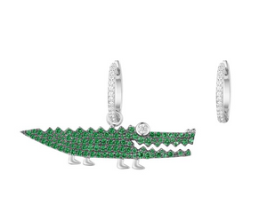 3Ct Round Cut Green Emerald Diamond Crocodile Drop Earrings 14K White Gold Over